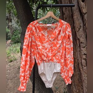 Pink Lily‎ Orange And White Floral Bodysuit